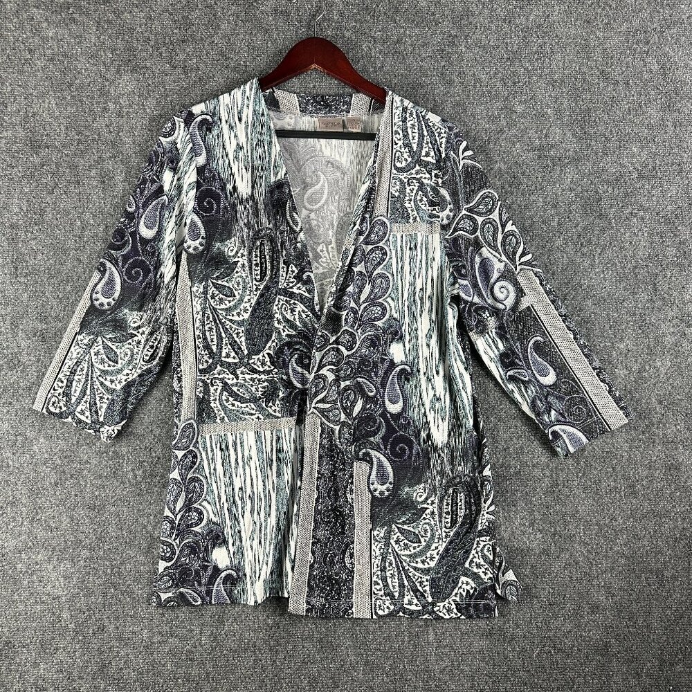 Chicos Easywear Sweater Womens Medium Stretch Knit Open Cardigan 3/4 Sleeve